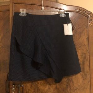1 STATE skirt NWT Women's Pin Striped Ruffle Trim Mini Skirt Size S dark blue